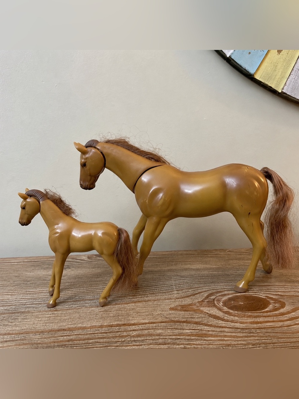 Vintage Horse & Foal Toy Set – Magnetic Noses -  Poseable 1970s Plastic Horses